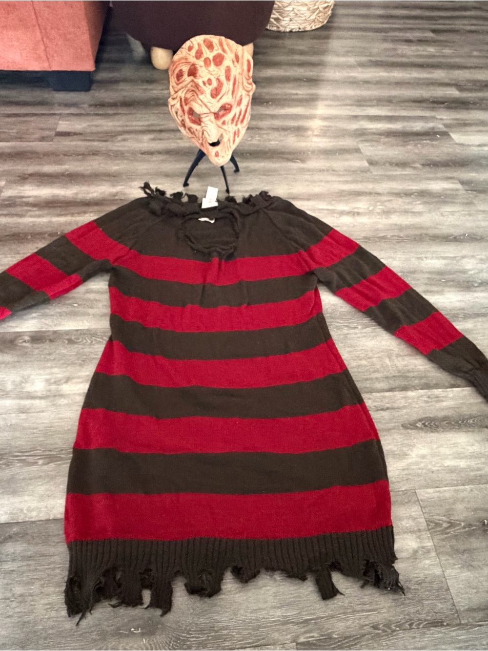 Rubie's Nightmare on Elm ST Red and Brown Striped Knit Dress with Distressed Hem